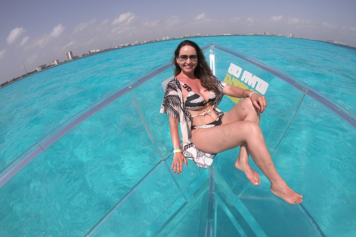 a person standing in a pool of water