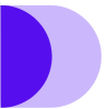 Two overlapping semi-circles, one dark purple and one light purple, forming a shape similar to the letter 'D'.