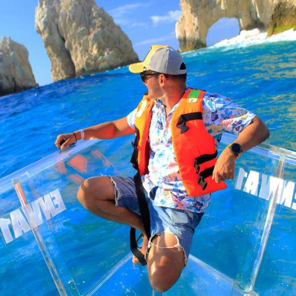 a man in a pool of water